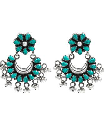 Silver plated turquoise blue chandbali earrings 1