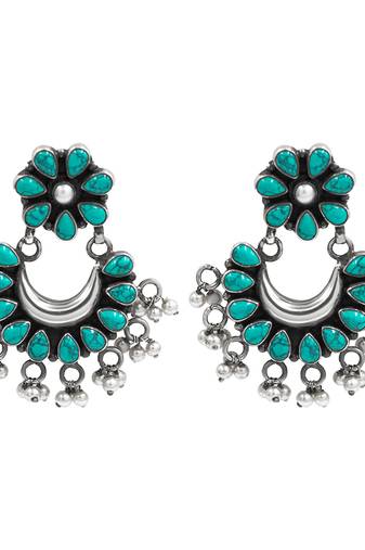 Silver plated turquoise blue chandbali earrings