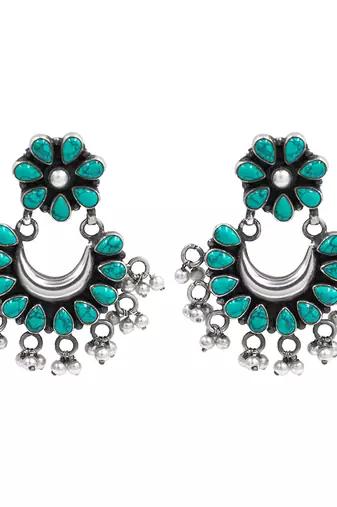 Silver plated turquoise blue chandbali earrings