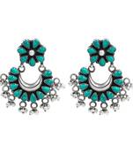 Silver plated turquoise blue chandbali earrings