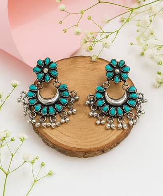 Silver plated turquoise blue chandbali earrings 2