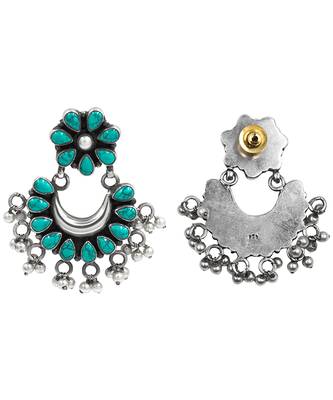 Silver plated turquoise blue chandbali earrings 3