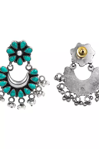 Silver plated turquoise blue chandbali earrings