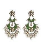 Silver plated green stone kundan dangler earrings