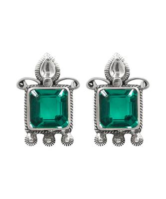 Silver plated green stone stud earrings 1