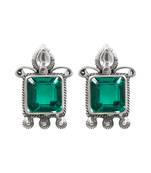 Silver plated green stone stud earrings