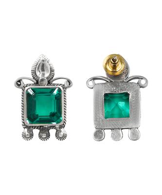 Silver plated green stone stud earrings 3