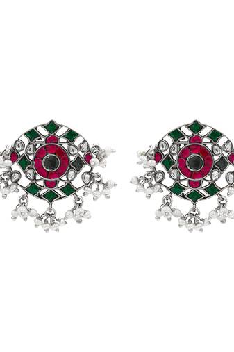 Silver plated ruby red green stone stud earrings