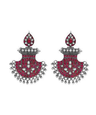 Silver plated pinkish red dangler earrings 1