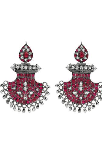 Silver plated pinkish red dangler earrings