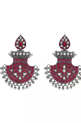 Silver plated pinkish red dangler earrings