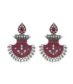 Silver plated pinkish red dangler earrings