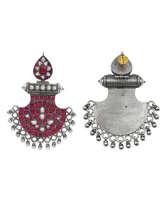 Silver plated pinkish red dangler earrings 3