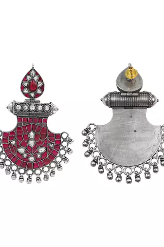 Silver plated pinkish red dangler earrings