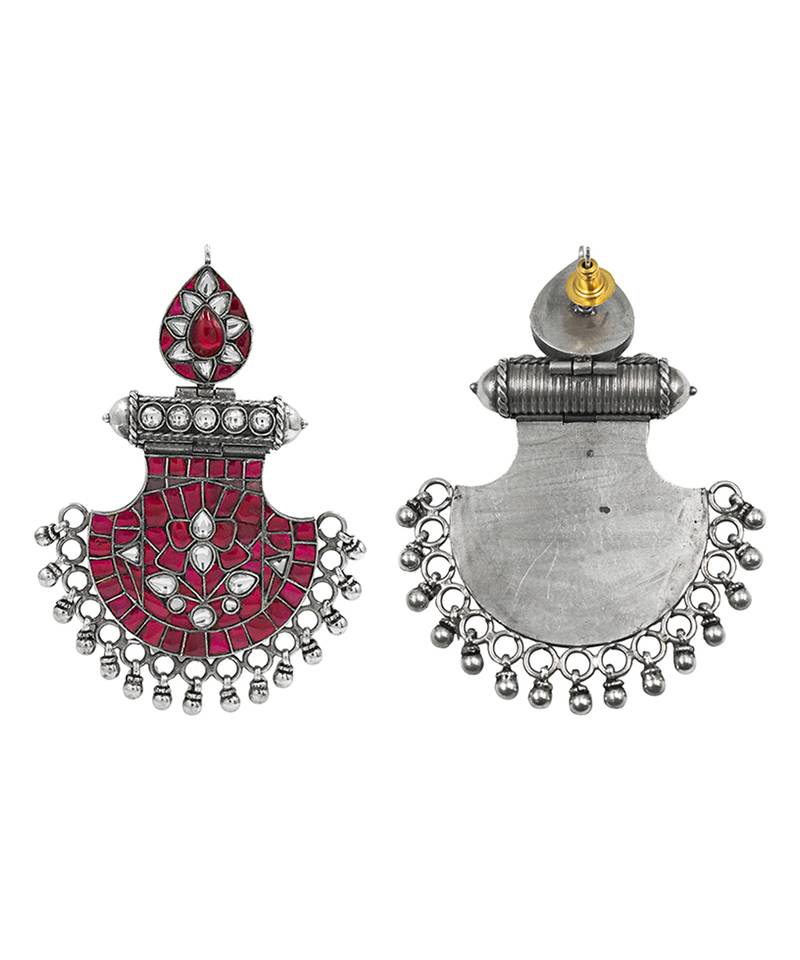 Silver plated pinkish red dangler earrings