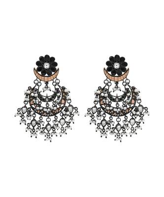 Rhodium black beaded dangler earrings 1