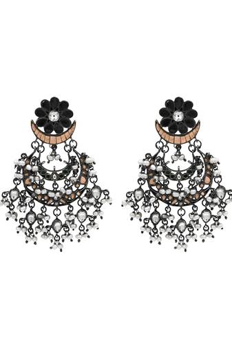 Rhodium black beaded dangler earrings