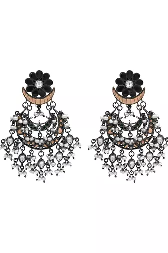 Rhodium black beaded dangler earrings