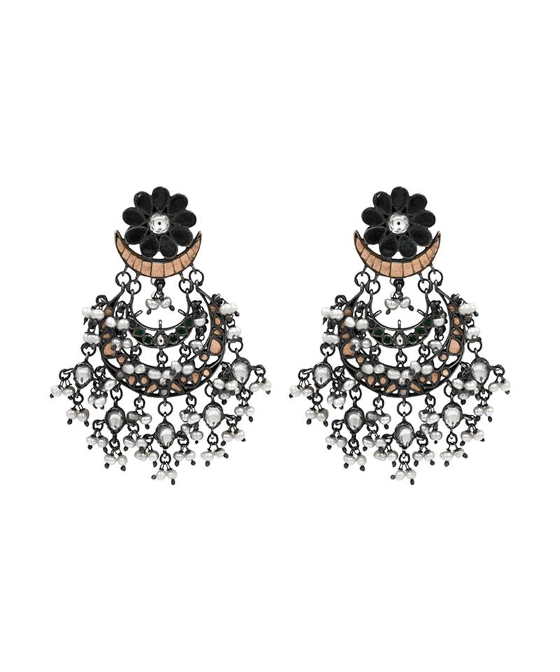 Rhodium black beaded dangler earrings