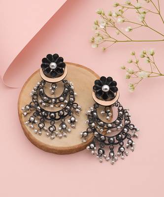 Rhodium black beaded dangler earrings 2