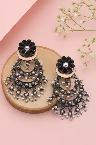 Rhodium black beaded dangler earrings