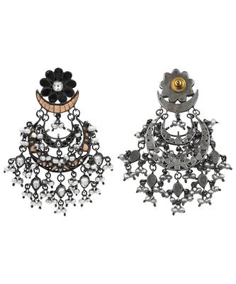 Rhodium black beaded dangler earrings 3