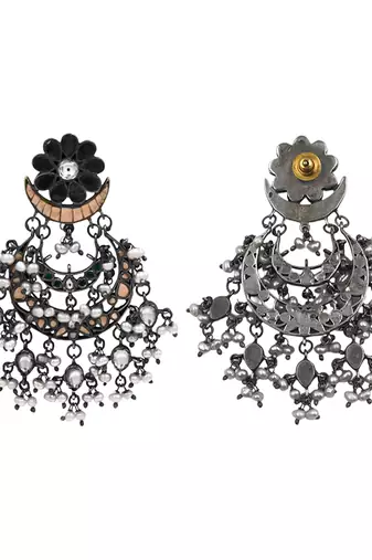 Rhodium black beaded dangler earrings