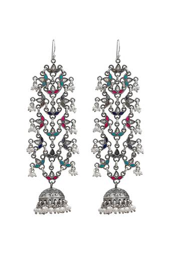 Silver plated multicolor long jhumka earrings