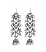 Silver plated multicolor long jhumka earrings