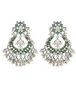 Silver plated green kundan dangler earrings
