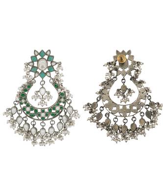 Silver plated green kundan dangler earrings 3