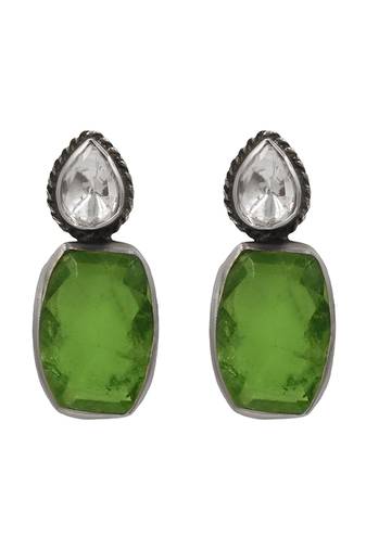 Silver plated green stone drop earrings