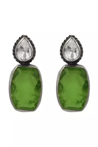 Silver plated green stone drop earrings