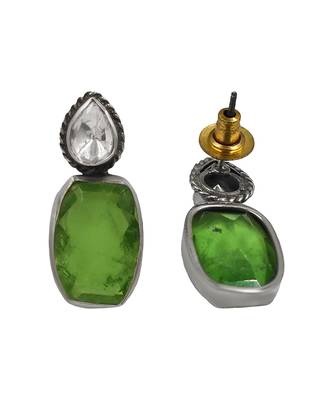 Silver plated green stone drop earrings 3