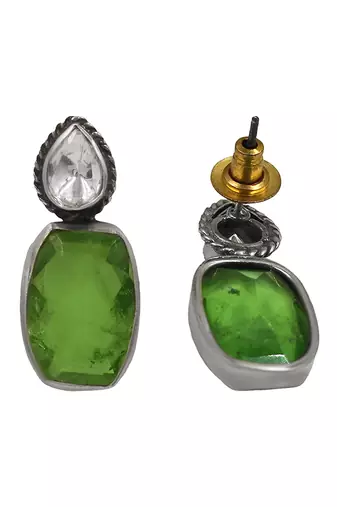Silver plated green stone drop earrings