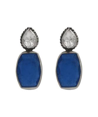 Silver plated dark blue stone drop earrings 1