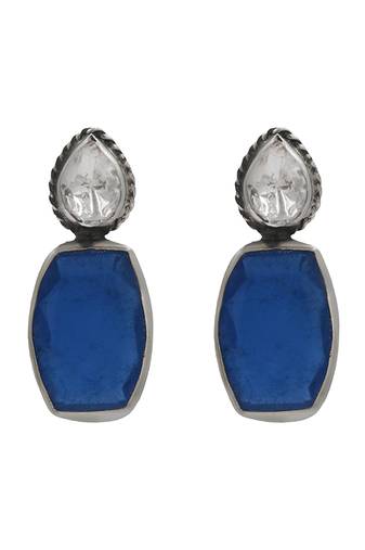 Silver plated dark blue stone drop earrings