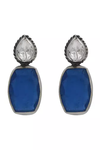 Silver plated dark blue stone drop earrings