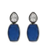 Silver plated dark blue stone drop earrings