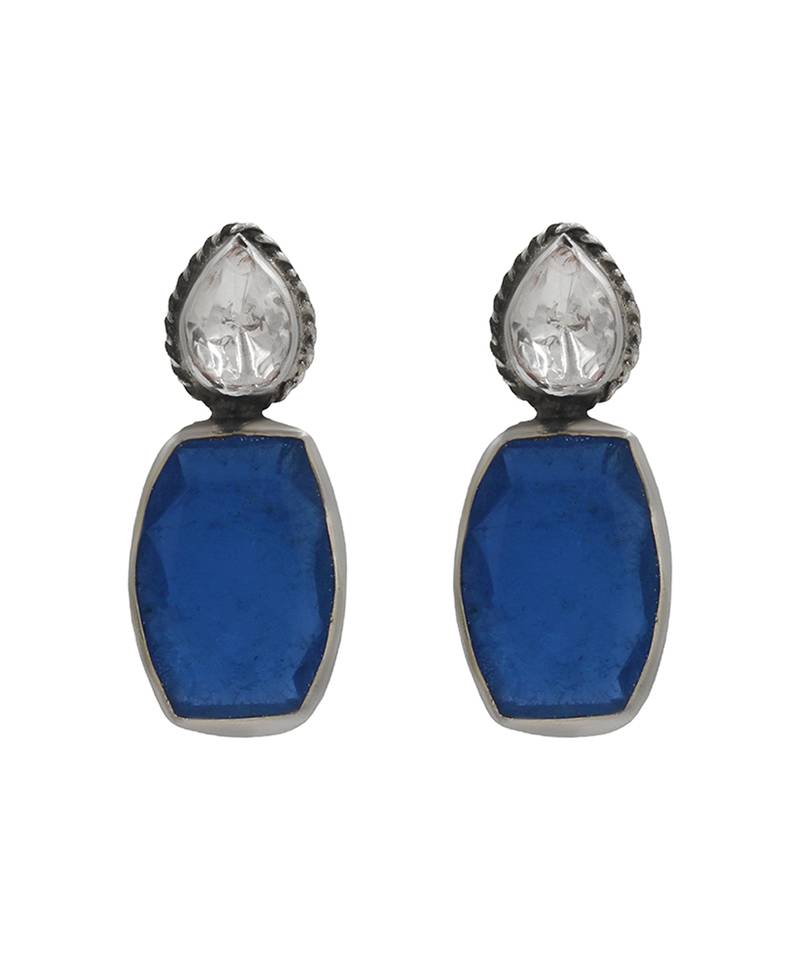 Silver plated dark blue stone drop earrings