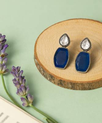 Silver plated dark blue stone drop earrings 2