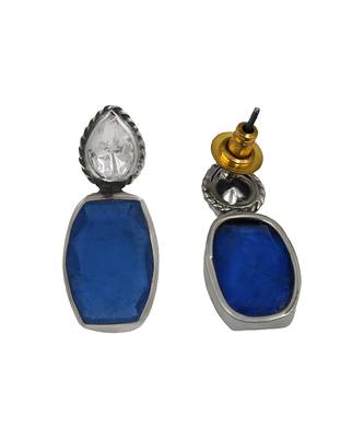 Silver plated dark blue stone drop earrings 3