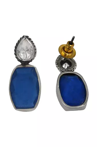 Silver plated dark blue stone drop earrings
