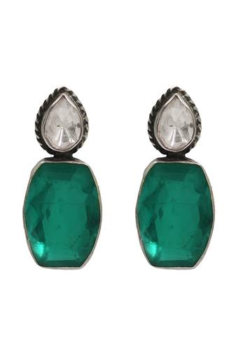 Silver plated green stone drop earrings