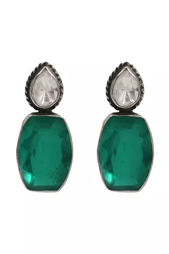 Silver plated green stone drop earrings