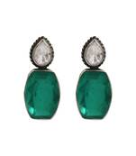 Silver plated green stone drop earrings