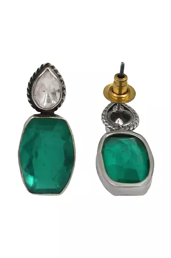 Silver plated green stone drop earrings
