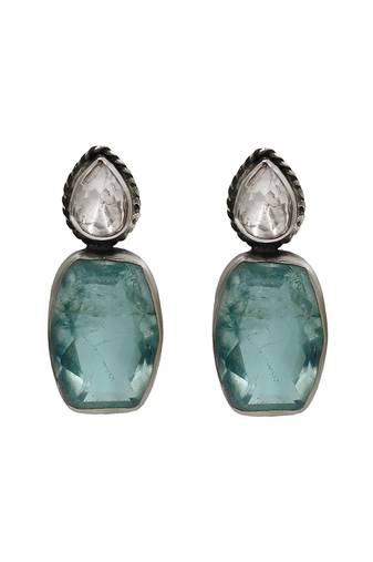 Silver plated ice blue stone drop earrings