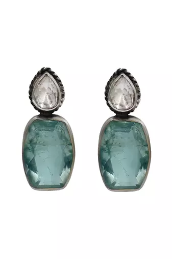 Silver plated ice blue stone drop earrings