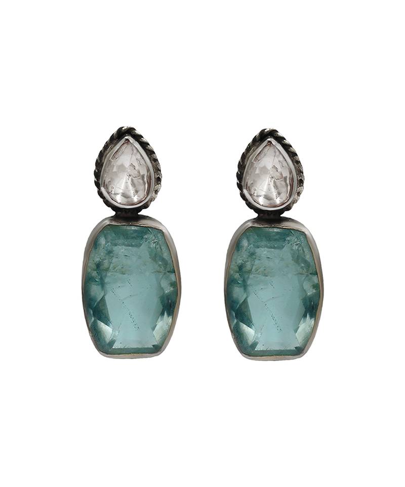 Silver plated ice blue stone drop earrings